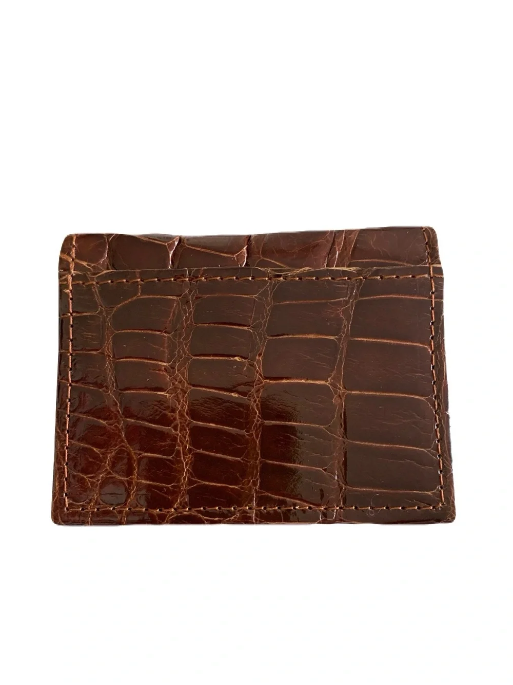Men’s Shiny Glazed Warm Brown Genuine Alligator ID Card Case Holder Exotic